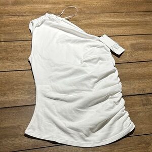 Zara White One-Shoulder Ruched Tank